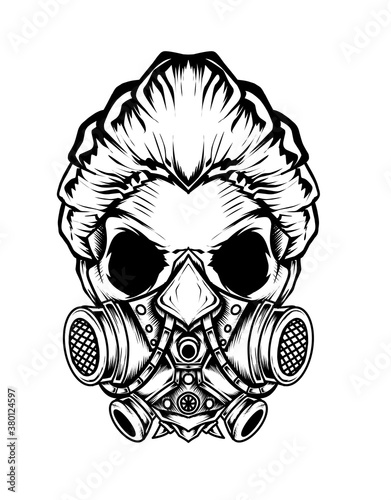 Illustration vector skull head with gas mask.