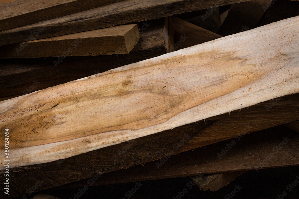 Reserves of birch logs closeup 