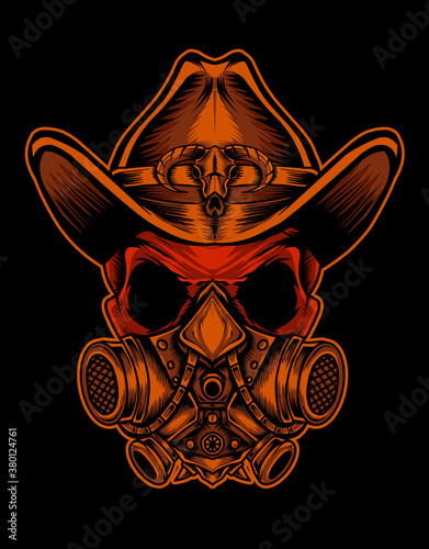 Illustration vector skull head with gas mask.