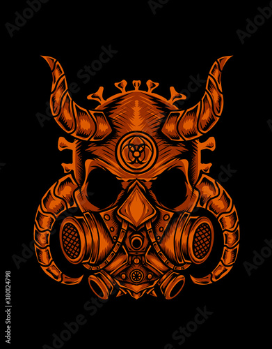 Illustration vector skull head with gas mask.