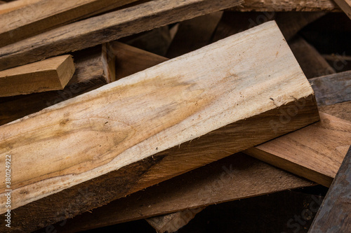 Reserves of birch logs closeup 