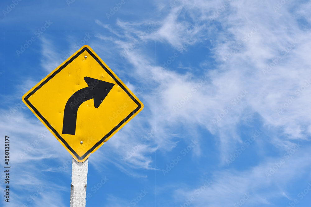Road sign, traffic sign Curve road on blue sky for use Road sign, traffic sign Curve road on blue sky for use