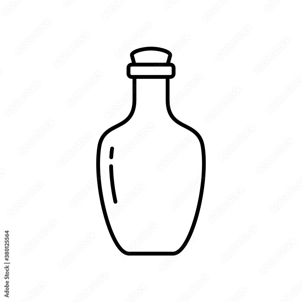 Bottle of cognac, rum or liquor. Linear icon of alcohol, beverage. Black simple illustration of rounded glass bottle. Contour isolated vector pictogram, white background Bottle of cognac, rum or liquor. Linear icon of alcohol, beverage. Black simple illustration of rounded glass bottle. Contour isolated vector pictogram, white background
