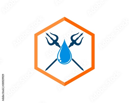 Hexagonal shape with cross trident and water drop inside