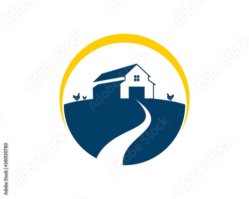 Chicken farm with barn and swoosh