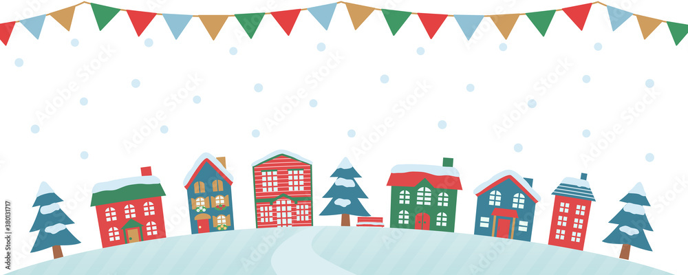 Obraz premium 雪の降るクリスマスの街並み