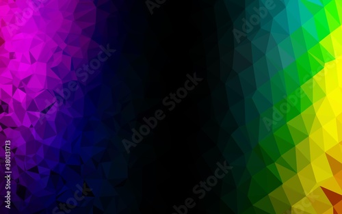 Dark Multicolor, Rainbow vector shining triangular background. Creative illustration in halftone style with gradient. Brand new style for your business design.