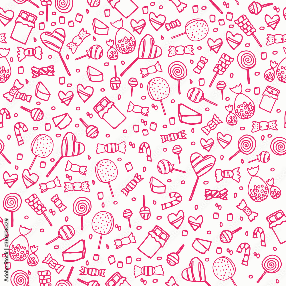 set of collection candies isolated on white background. sweet dessert for kids. hand drawn vector. modern scribble for kids, wallpaper, cover, backdrop, wrapping paper and gift. doodle food. cartoon. 