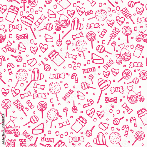 set of collection candies isolated on white background. sweet dessert for kids. hand drawn vector. modern scribble for kids, wallpaper, cover, backdrop, wrapping paper and gift. doodle food. cartoon. 