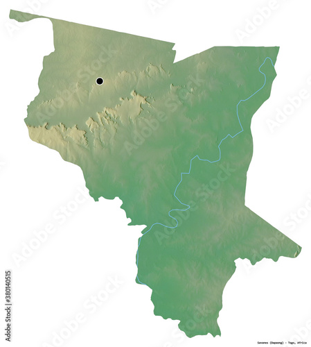 Savanes, region of Togo, on white. Relief photo