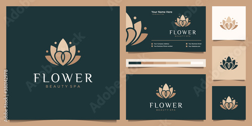 Luxury flower lotus logo design and business card