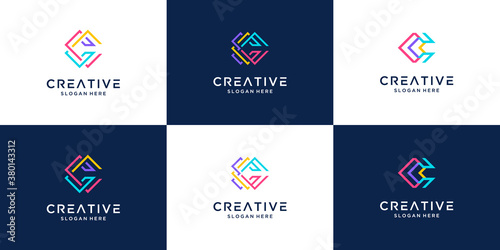 Set of creative initial letter c colorfully logo design collection.