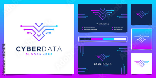 eagle cyber tech logo design and business card, Creative logo symbol for security data, digital, private tech, Artificial Intelligence technology.