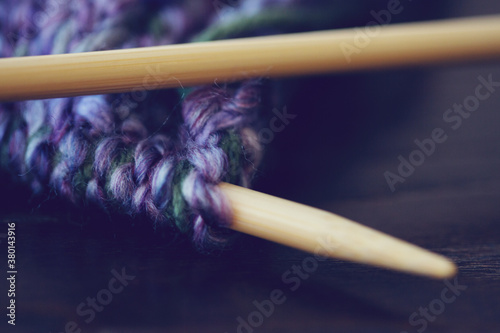 Bamboo knitting needles with lavender yarns