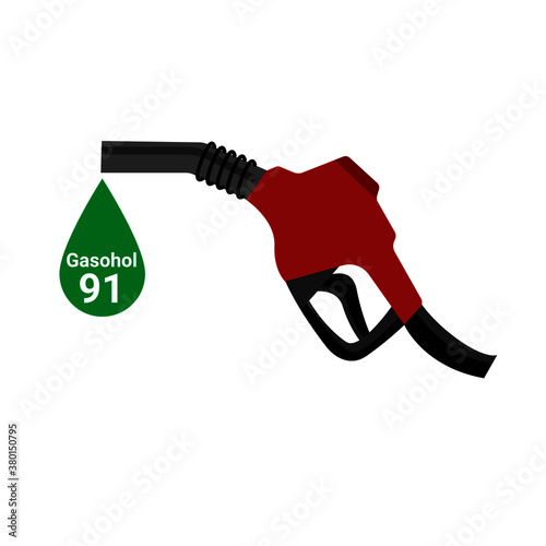 Gasohol91 and gasoline pump gun on white background photo