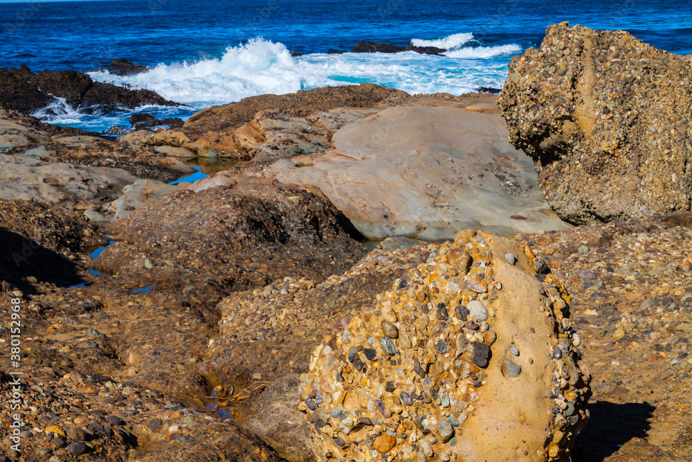 Sandstone and Conglomerate Beds of The Carmelo Foundation on  Sea Lion Point, Point  Lobos, SNR, Big Sur, California, USA