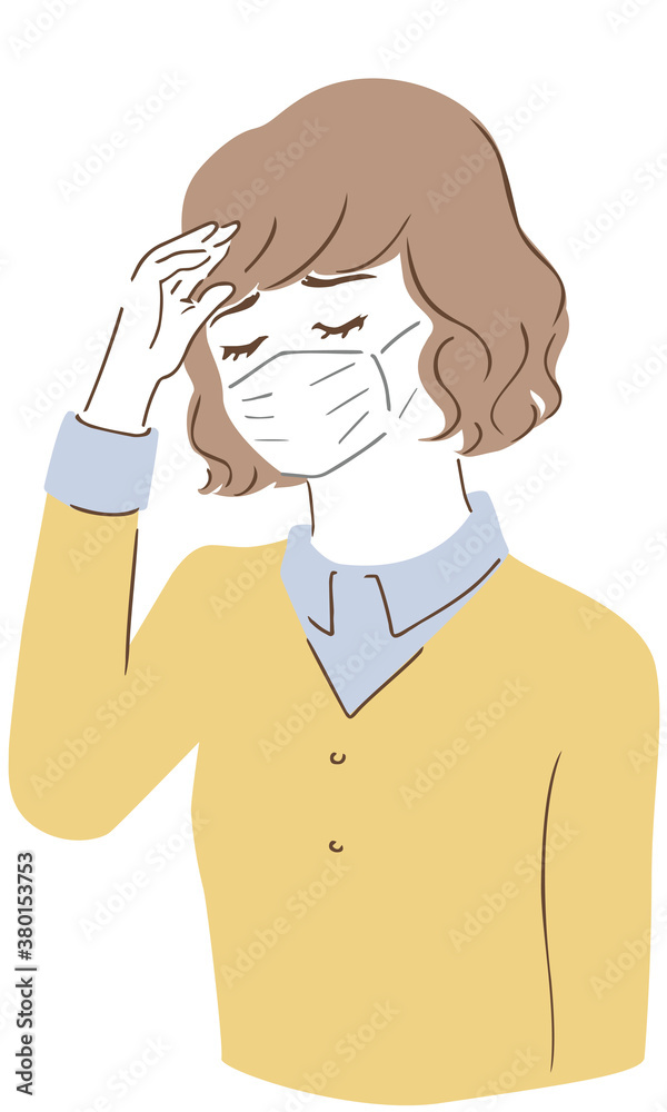 マスクをした体調不良の女性イラストIllustration of a sick woman wearing a mask マスクをした体調不良の女性イラストIllustration of a sick woman wearing a mask