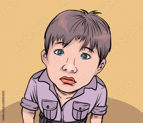 Crying little boy. Pop art vector illustration