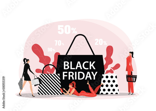 woman shop on Black friday date with Online shopping flat concept.