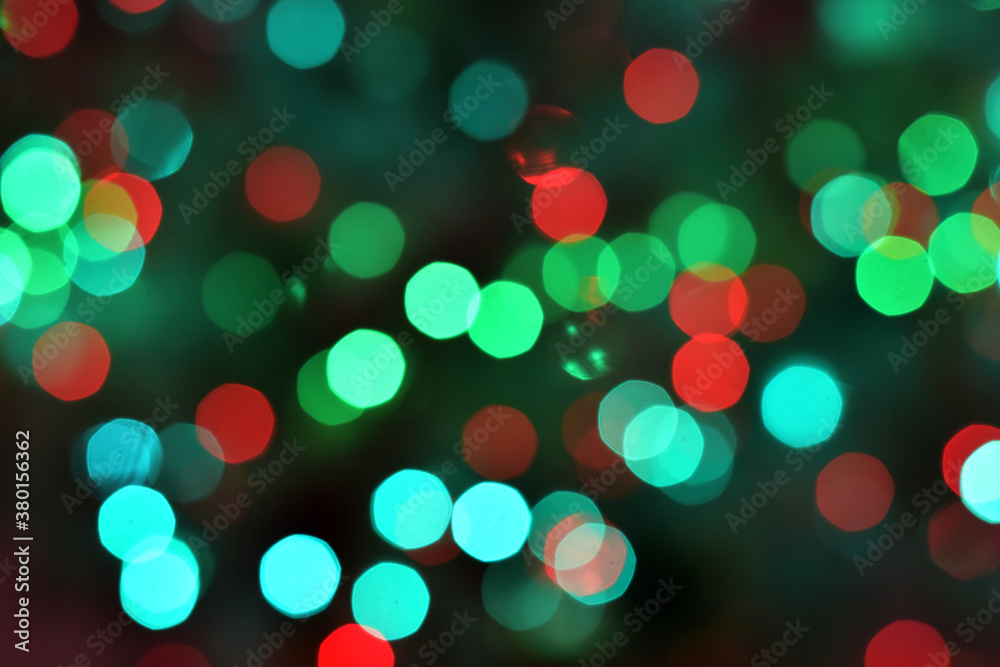 Blurred of Christmas Lights Bokeh background Hanging in a line From the roof inside the Supermarket in Thailand.
