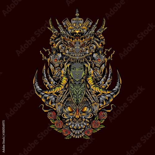 vector illustration woman with dragon skull