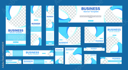Set of Creative Web Banners of Standard Size with a Place for Photos. Business Ad Banner. Vertical, Horizontal and Square Template. Vector Illustration EPS 10