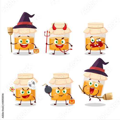Halloween expression emoticons with cartoon character of white honey jar