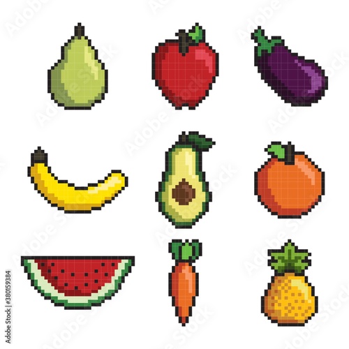 Pixel art fruit and vegetables collection
