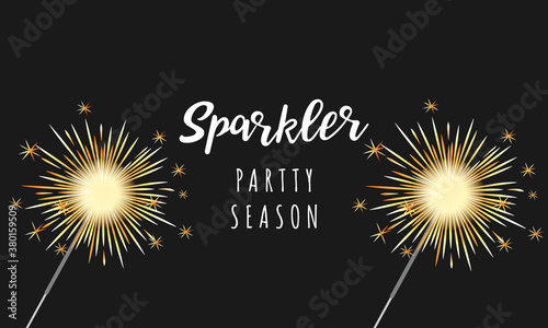 Sparkle, fire, decoration, firework effect and text for black background of christmas, festivals and birthdays.