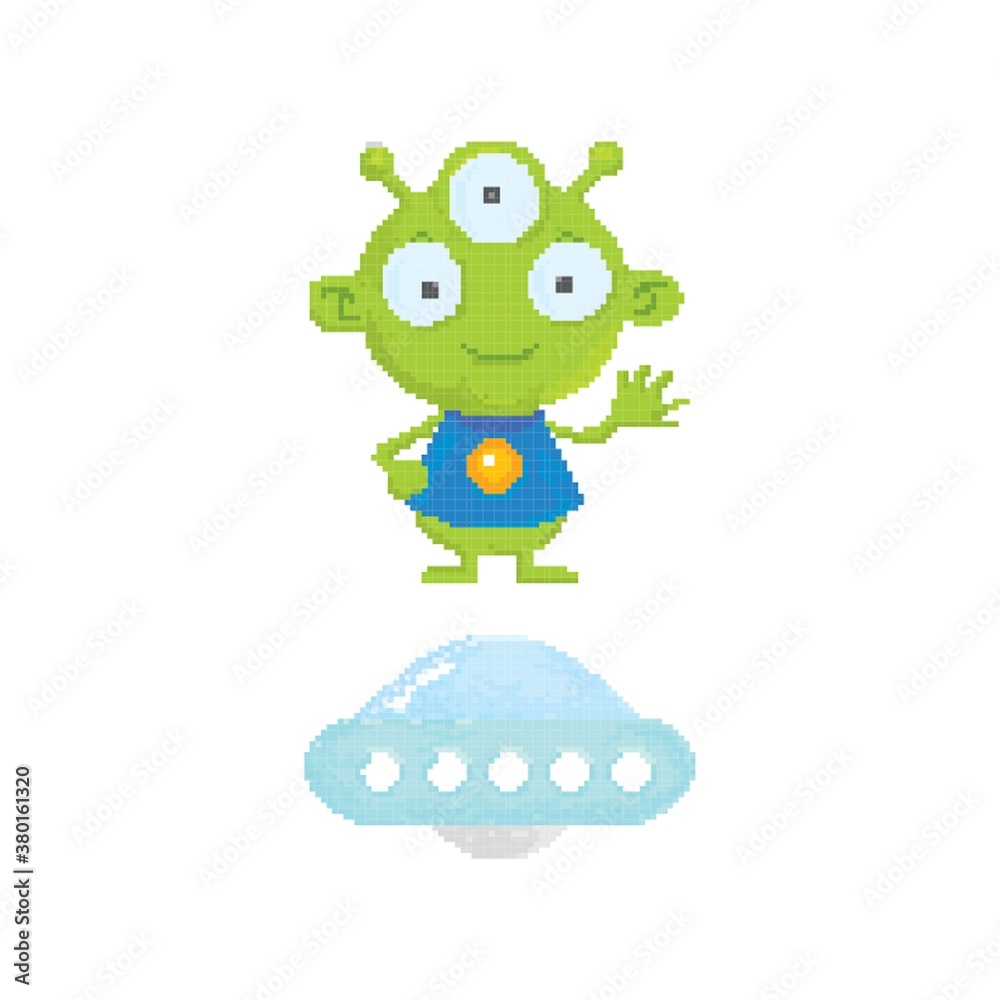 pixel art alien with spaceship pixel art alien with spaceship