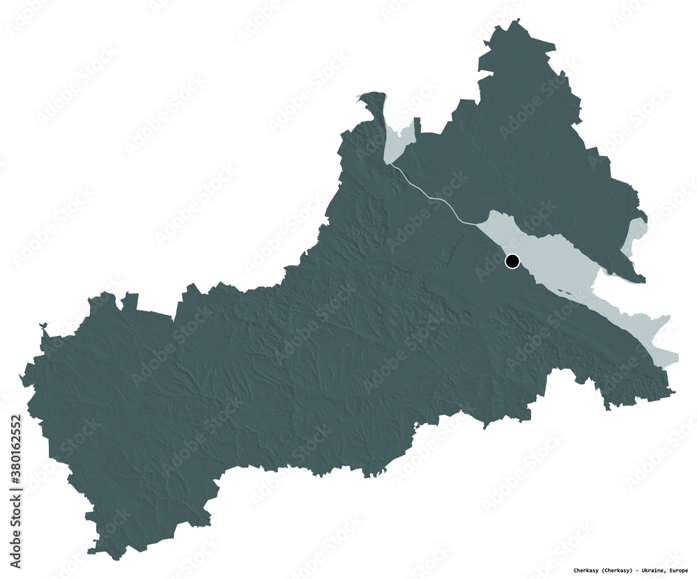 Fototapeta premium Cherkasy, region of Ukraine, on white. Administrative