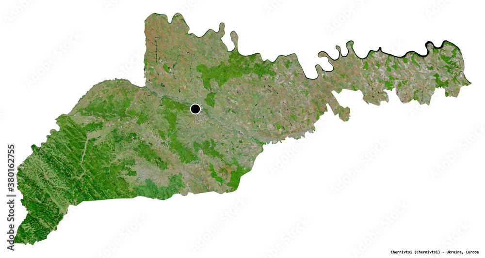 Chernivtsi, region of Ukraine, on white. Satellite