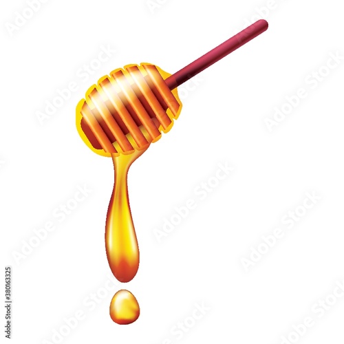 Honey flowing from wooden honey dipper