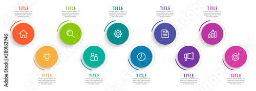 Minimal Business Infographics template. Timeline with 10 steps, options and marketing icons .Vector linear infographic with ten conected elements. Can be use for presentation.
