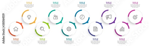 Minimal Business Infographics template. Timeline with 10 steps, options and marketing icons .Vector linear infographic with ten conected elements. Can be use for presentation.