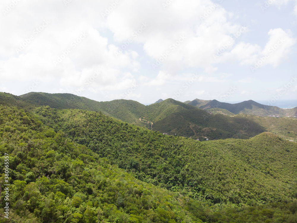 Fototapeta premium Aerial view of the Caribbean island of Sint maarten /Saint Martin. Caribbean landscapes and cityscapes.