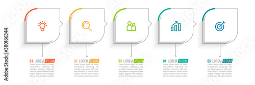 Minimal Business Infographics template. Timeline with 5 steps, options and marketing icons .Vector linear infographic with five conected elements. Can be use for presentation.