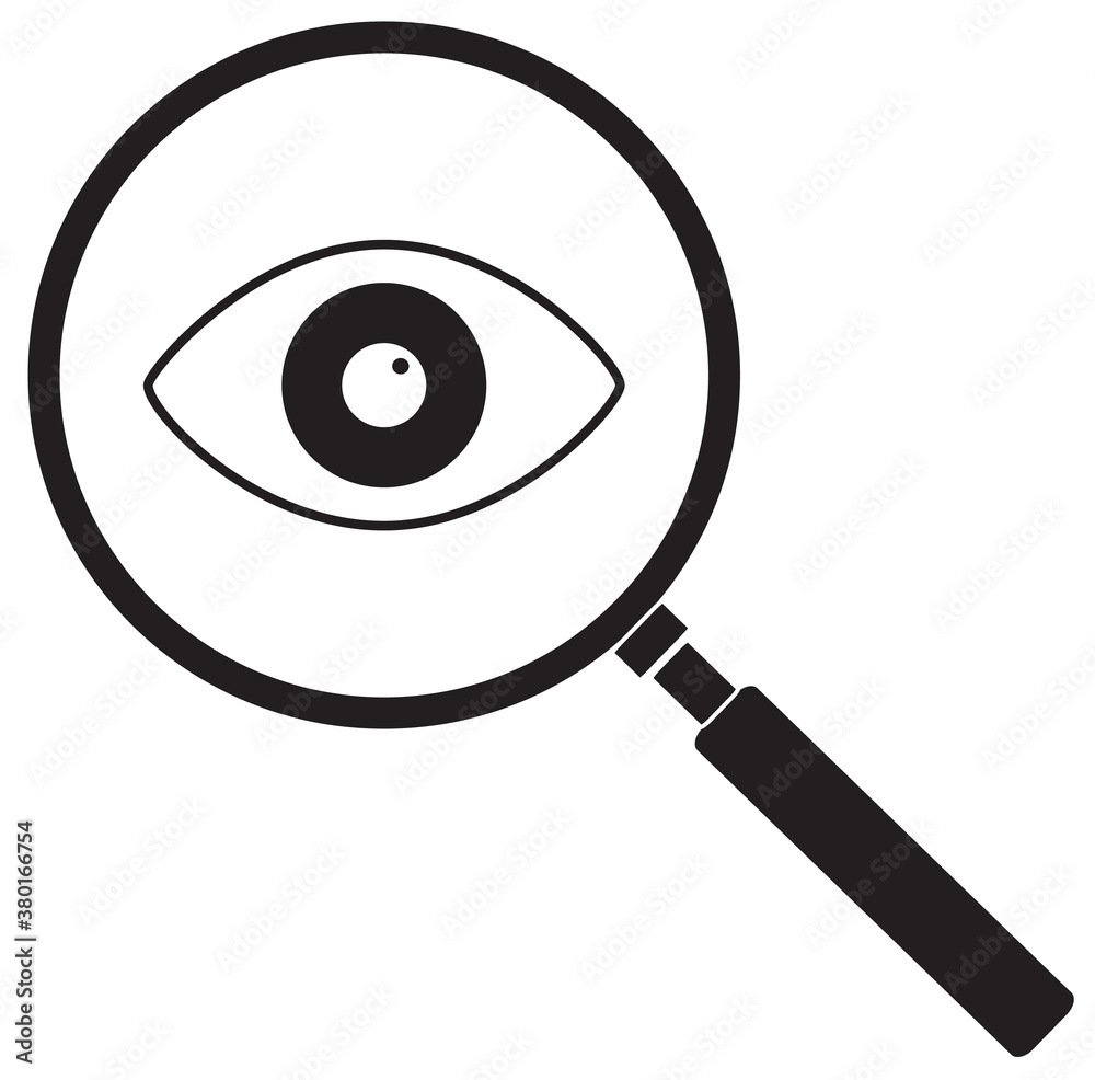 magnifier with eye icon on write background. flat style. magnifying glass and eye sign. search glass symbol. magnifier with eye icon on write background. flat style. magnifying glass and eye sign. search glass symbol.