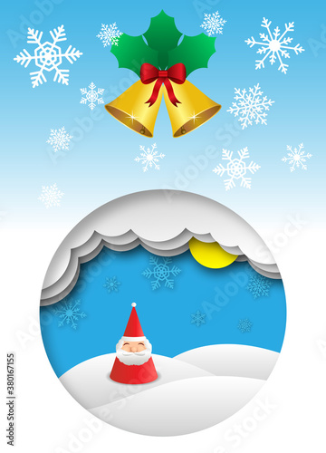 Christmas vector banner with cute santa in snowland papercut design template © proofman