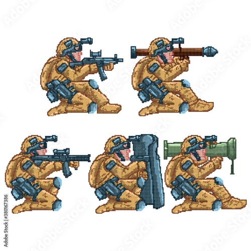 Set of game soldier characters