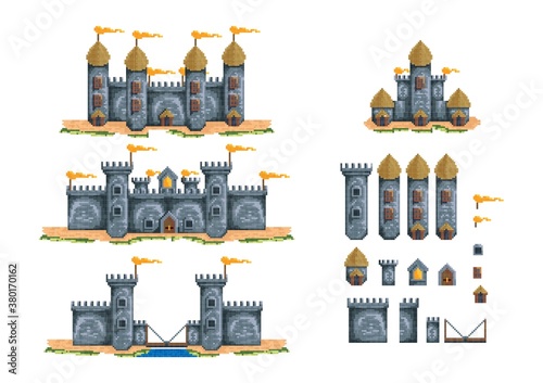 Pixelated castle structures set