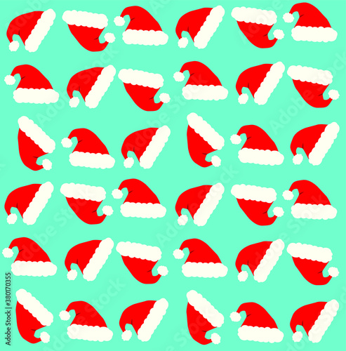 Background with hats. Pattern with santa hats. New Year, Christmas, Santa Claus