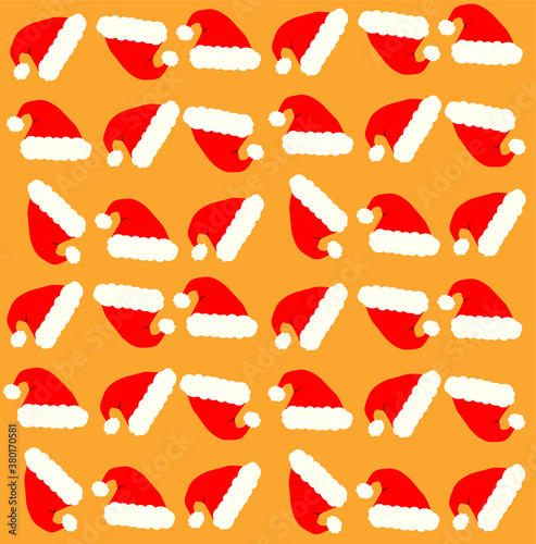 Background with hats. Pattern with santa hats. New Year, Christmas, Santa Claus