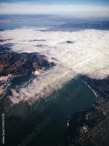 The Golden Gate Bridge Peeking out of Foggy San Francisco Covered in Fog photo