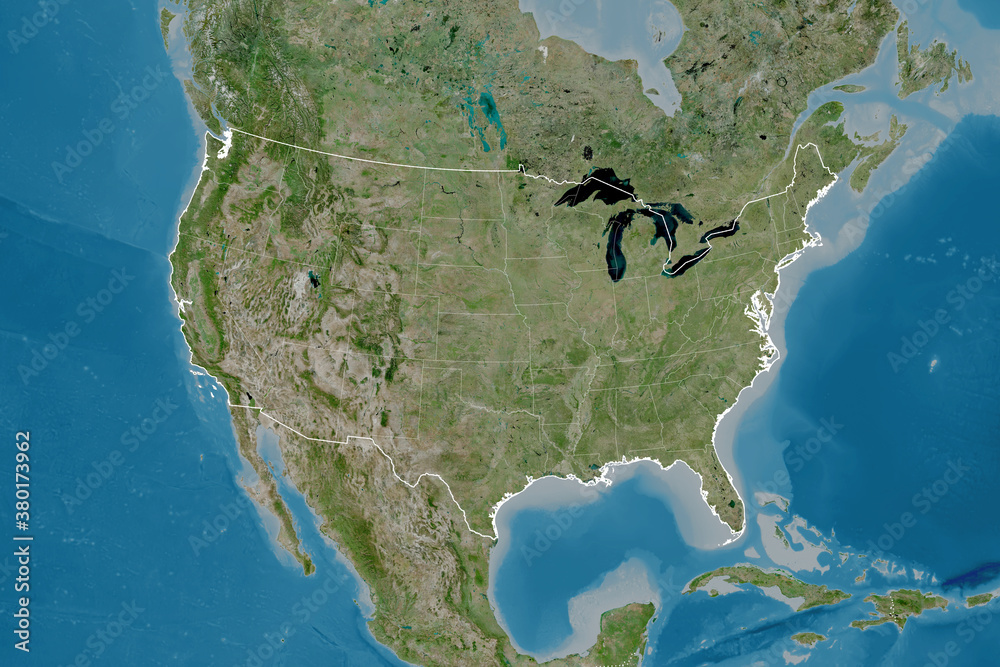 Mainland United States borders. Satellite