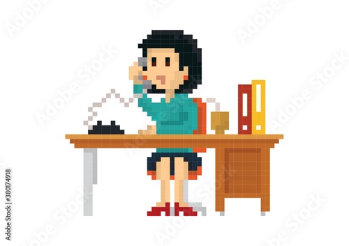 Pixel art businesswoman at work