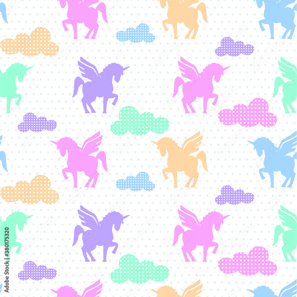 cute unicorn pattern with colorful cloud shape
