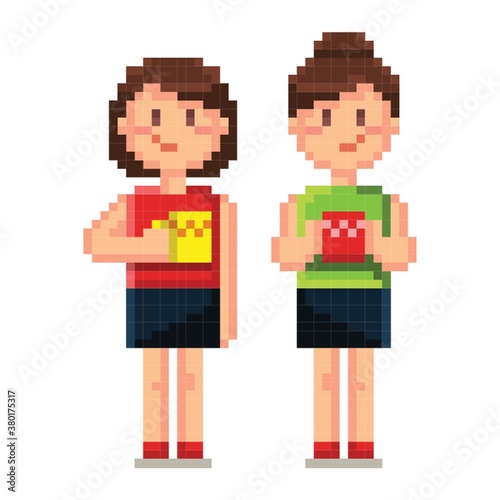 Pixel art businesswomen taking a break