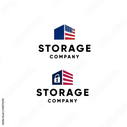 self storage icon logo design vector with USA flag concept and padlock