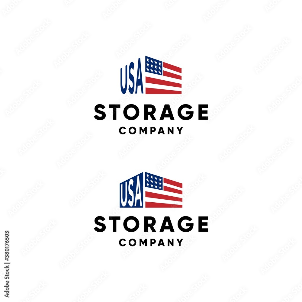 self storage  logo design vector with USA flag concept and padlock